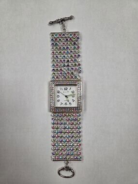 Jennie B Colorful Rhinestone Silver Square Face Women's Jewelry Boutique Watch